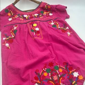 YZXDORWJ Embroidered Pink Mexican Mini Dress